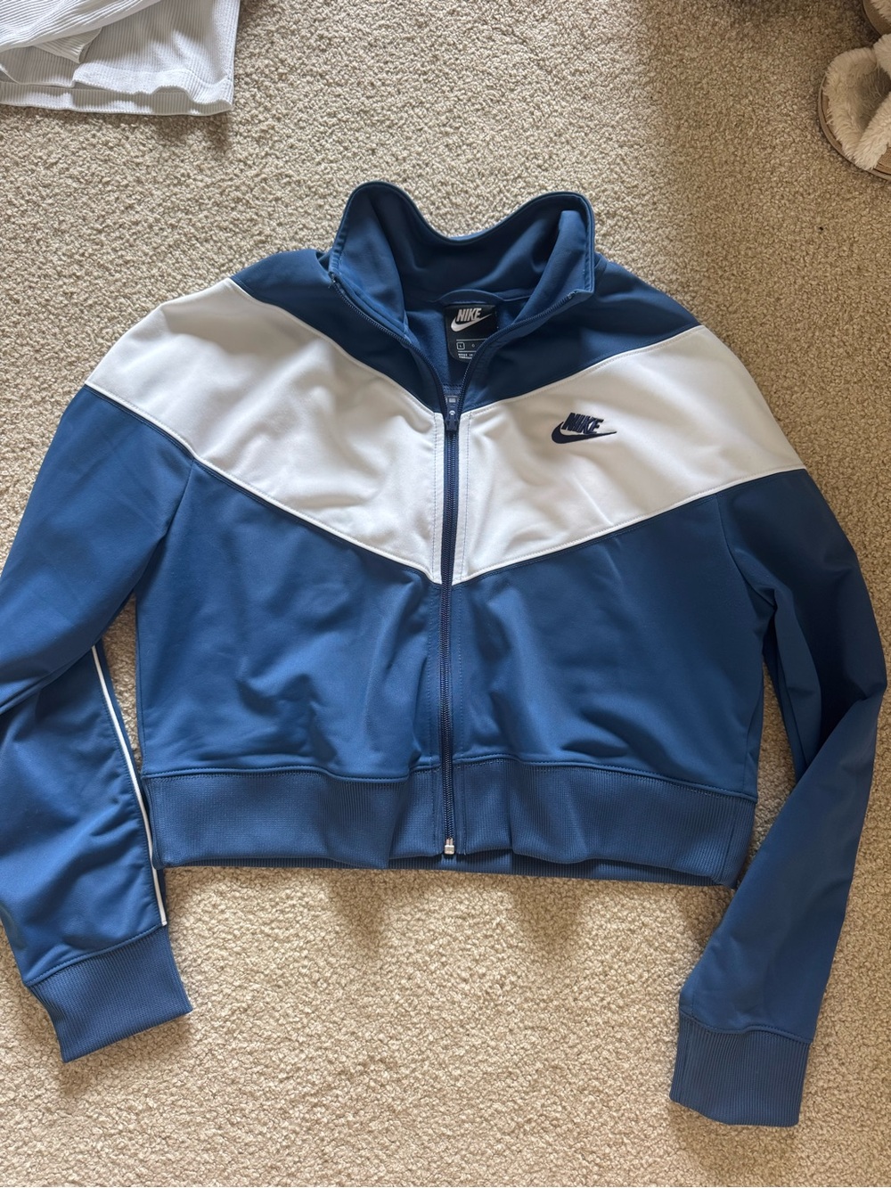Nike Blue and White Chevron Zip-Up Bomber Jacket